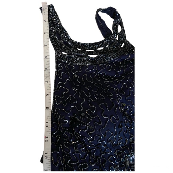 Scala Womens Beaded Sequin Maxi Dress Vintage Blue Silk Formal Evening Gown XXL - Picture 12 of 16